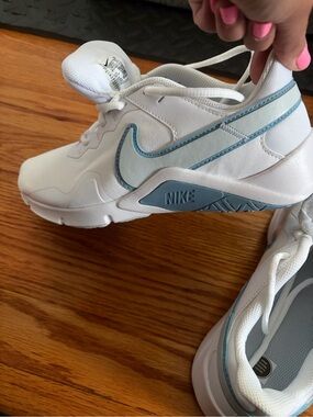 Nike White Sneakers with Light Blue Trim